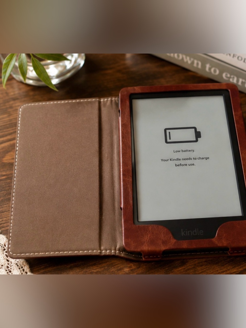 Amazon Kindle 6th Generation E-Reader with Brown Embossed Leather Case